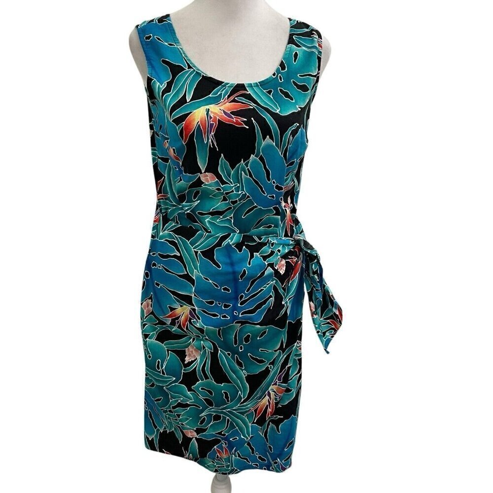 Hilo Hattie Hawaiian Faux Wrap Sun Dress Birds of Paradise Leaf Floral size XS